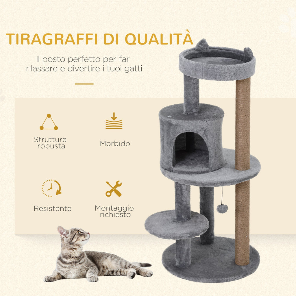 Cat Tree for cats with Scratch Pole 1-2 cats of 4.5kg with 3 levels Grey 48x48x104cm - Borge' Group Limited
