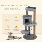 Cat Tree for cats with Scratch Pole 1-2 cats of 4.5kg with 3 levels Grey 48x48x104cm - Borge' Group Limited