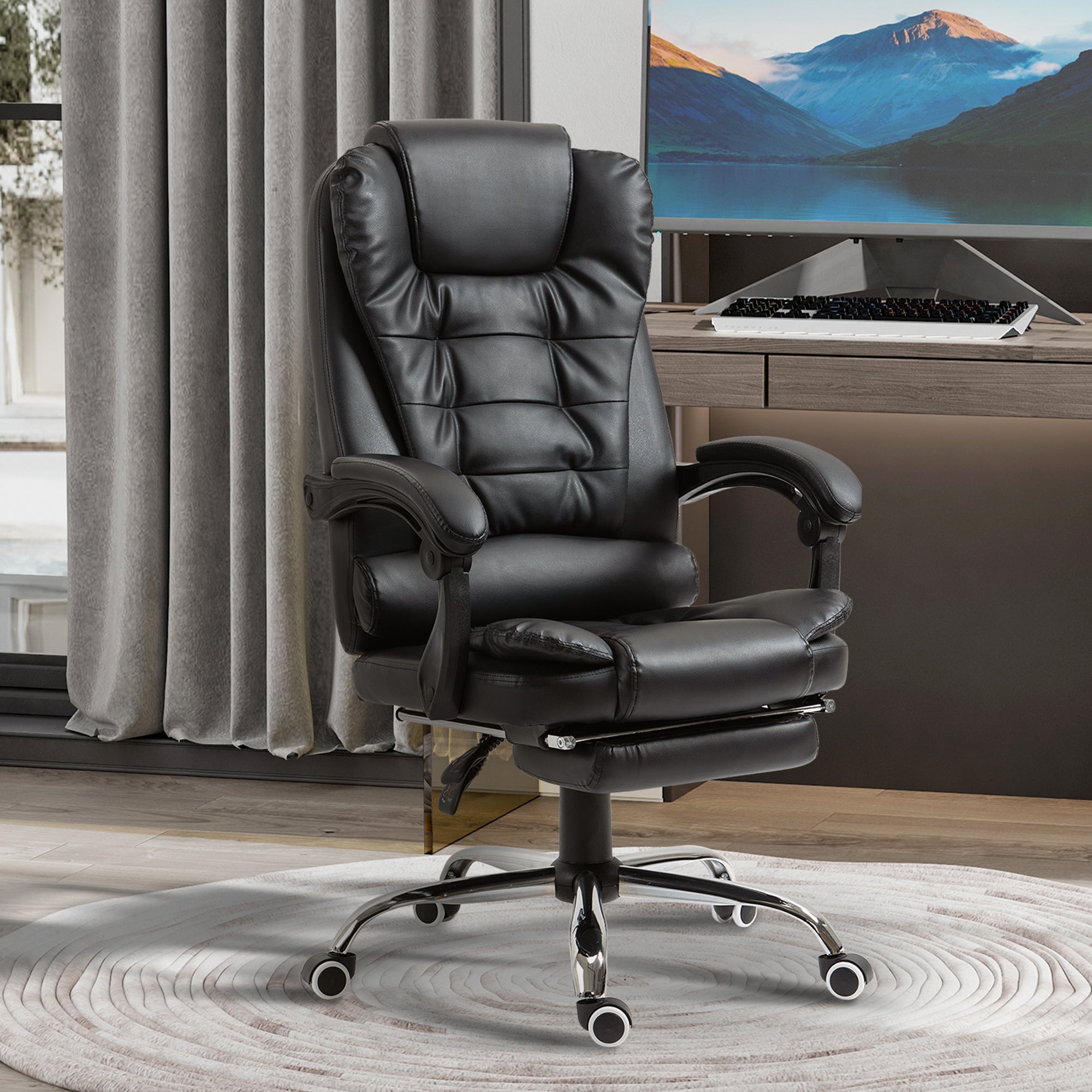 office chair at adjustable height with reclining back and footrest, 64.5x69x117-127 cm, black - Borgè