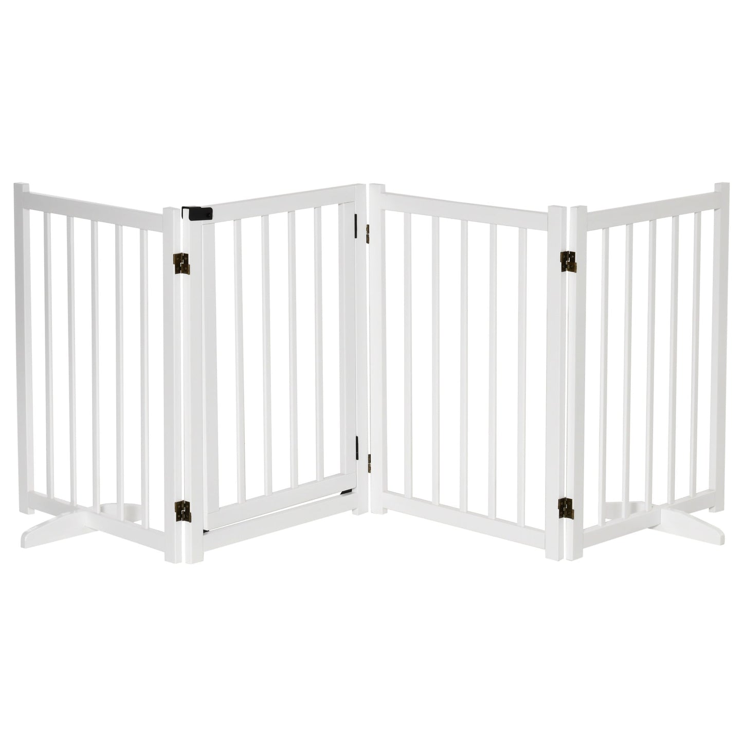 PAWHUT Folding gate for small/medium dogs size with wooden lock 237.5x36x80cm - white - Borgè