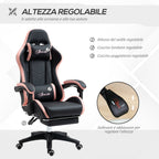 Pink and black gaming chair with adjustable height and reclining height, 65x65x121-129 cm - Borgè