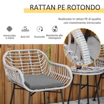 RABAT | Garden Furniture Set in Rattan PE with Table and 2 Chairs - Borgè