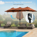 Double Tilting Garden Umbrella with Crank Opening, 295x152x222cm, Red - Borge' Group Limited