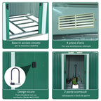Steel Sheet Garden Tool Shed, Steel Garden Shed with Structure Base and Sliding Doors, 258x206x178cm, Green - Borge' Group Limited