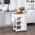 kitchen trolley with antina drawer and 3 open shelves in white wood 66 x 39.5 x 86.5 cm - Borgè