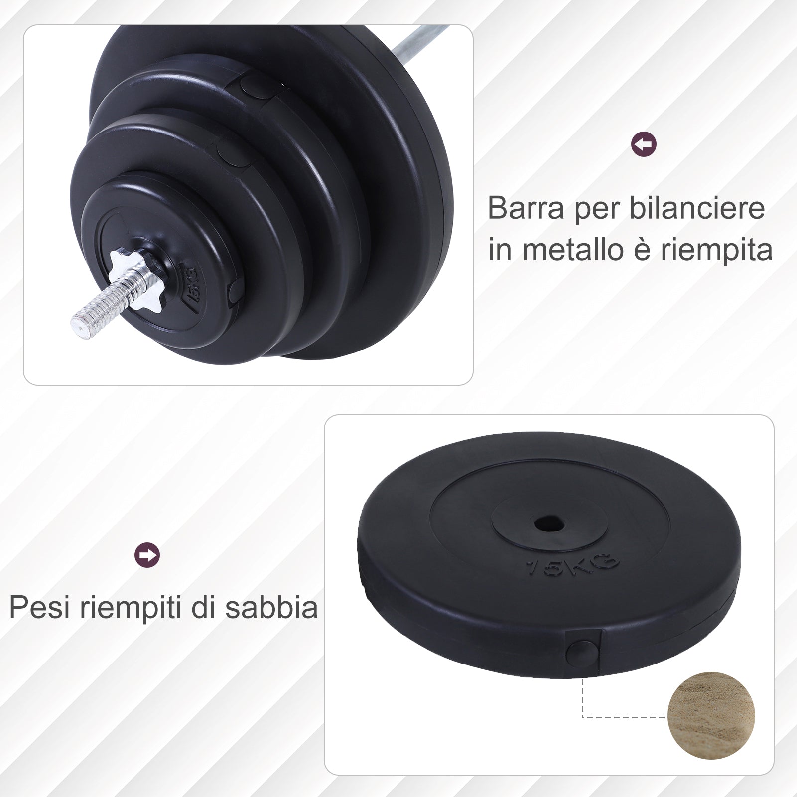 70kg Barbell and Disc Set, 8 Plastic Coated Weight Discs and Iron Bar, 170x40.5x40.5cm Black - Borge' Group Limited