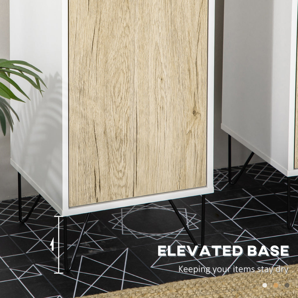 Kleankin Bathroom column with 2 open shelves and 2 shades in chipboard, 30x31.5x169 cm, white and wooden color - Borgè