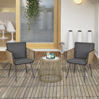 Set of 2 Outdoor Chairs with Table in PE Rattan Boho Style, Khaki and Grey - Borge' Group Limited