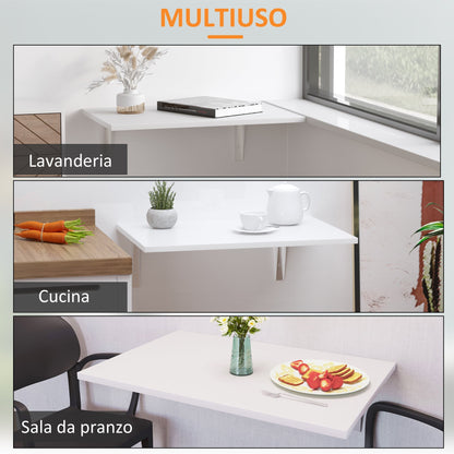 Wall table folding saving in mdf and metal frame, for living room kitchen, white, 60x40x20cm - Borgè