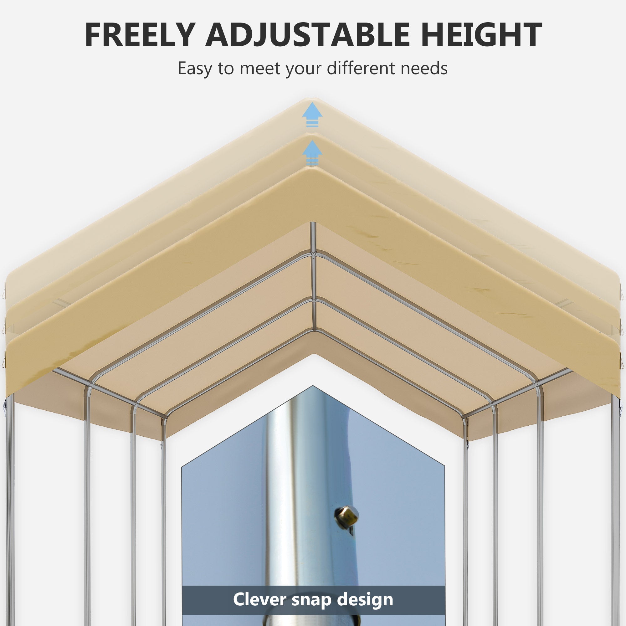 Steel and PE Garden Tent for Small and Medium Cars, 600x295x265-310 cm, Beige - Borge' Group Limited