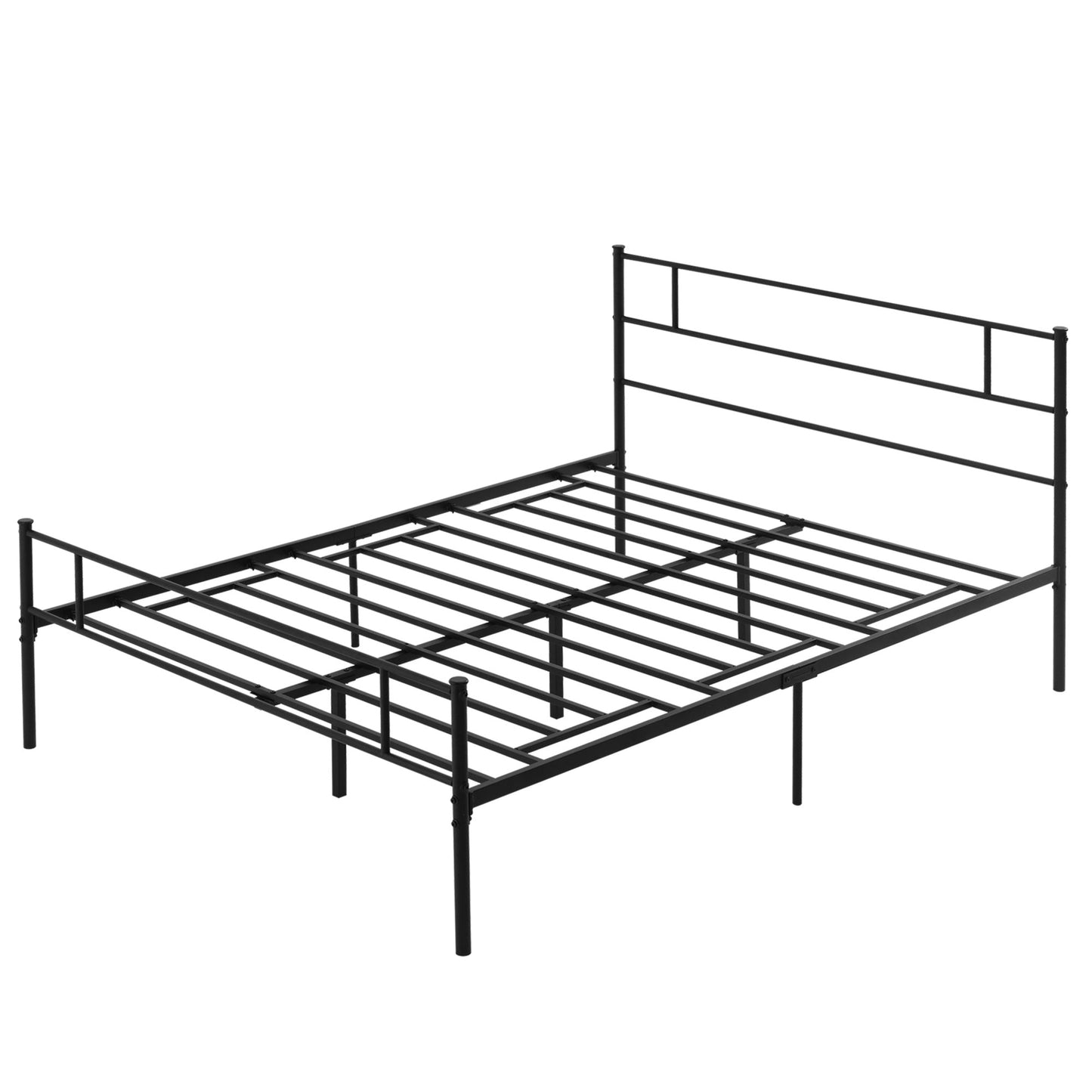 Black Double Bed in Metal/Steel | 160x200cm with Slats, headboard and footboard