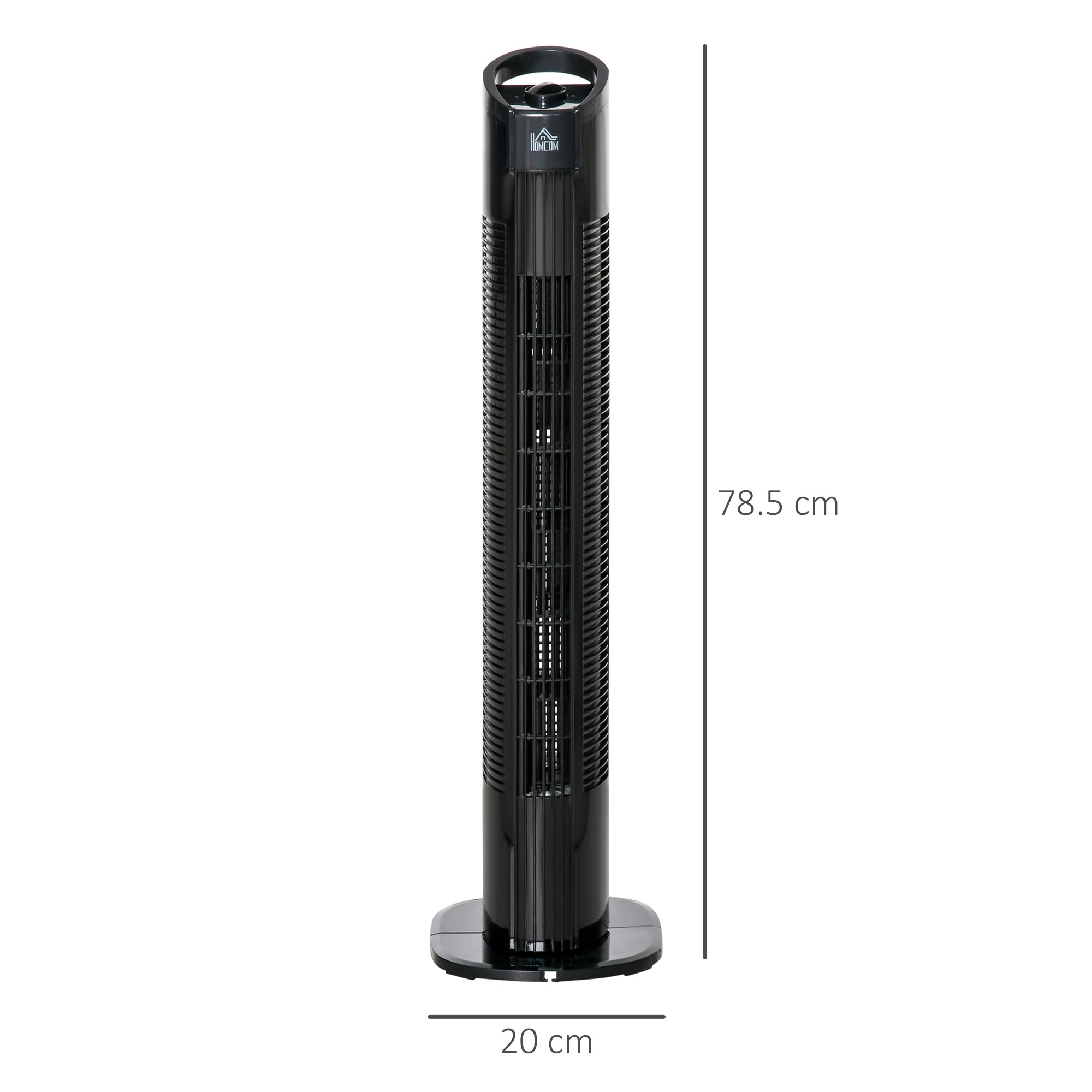 Column 3 -speed ventilator with 70 Â° oscillation, round flat and transport handle, 50W power, Ñ„20x78.5cm black - Borgè
