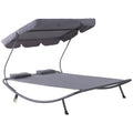 Outdoor Serenity: Double Sunbed with Adjustable Parasol for Garden, Patio, and Outdoor Spaces (200x175x134cm, Gray) - Borge' Group Limited