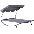 Outdoor Serenity: Double Sunbed with Adjustable Parasol for Garden, Patio, and Outdoor Spaces (200x175x134cm, Gray) - Borge' Group Limited