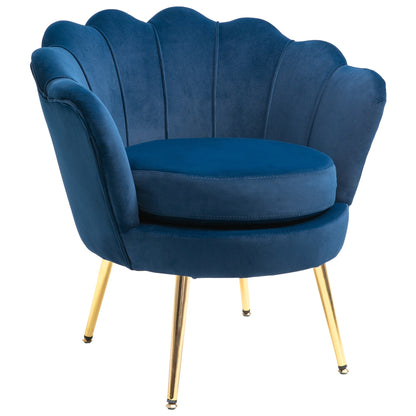 SEASHELL Design Blue Velvet Chamber Armchair With Back | 76x67x74cm - Borgè