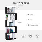 Homdom Modern Wall Library 5 Black and Black Wooden Woodlings, 60x24x184.5cm - Borgè