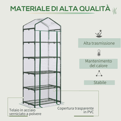 Outsunny 5-Tier Steel Mini Garden and Terrace Plant Greenhouse with PVC Cover, 69x49x193 cm, Green - Borgè