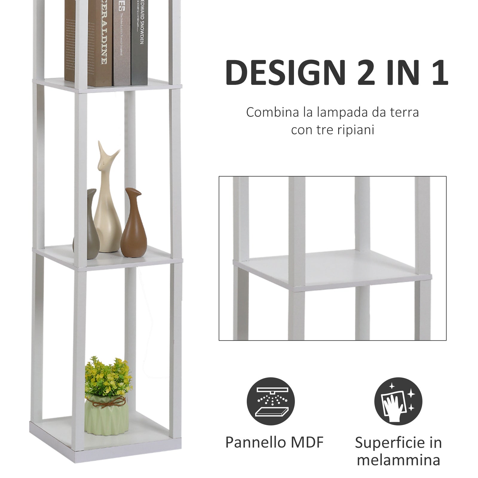 ground lamp with integrated shelves - white - Borgè