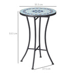 Round Metal Garden Coffee Table with Ceramic Top, Mosaic Design, Ф35.5x53.5cm, Blue - Borge' Group Limited