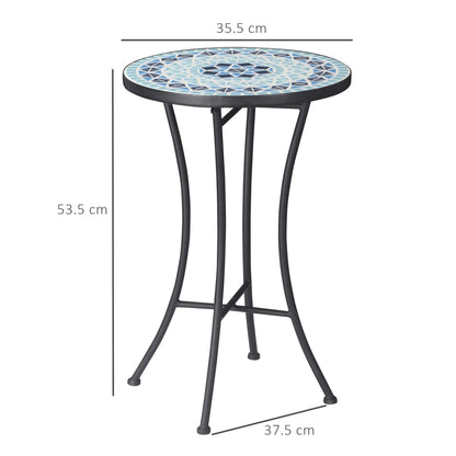 Outsunny round garden table with metal mosaic with ceramic top, ф35.5x53.5cm, blue - Borgè