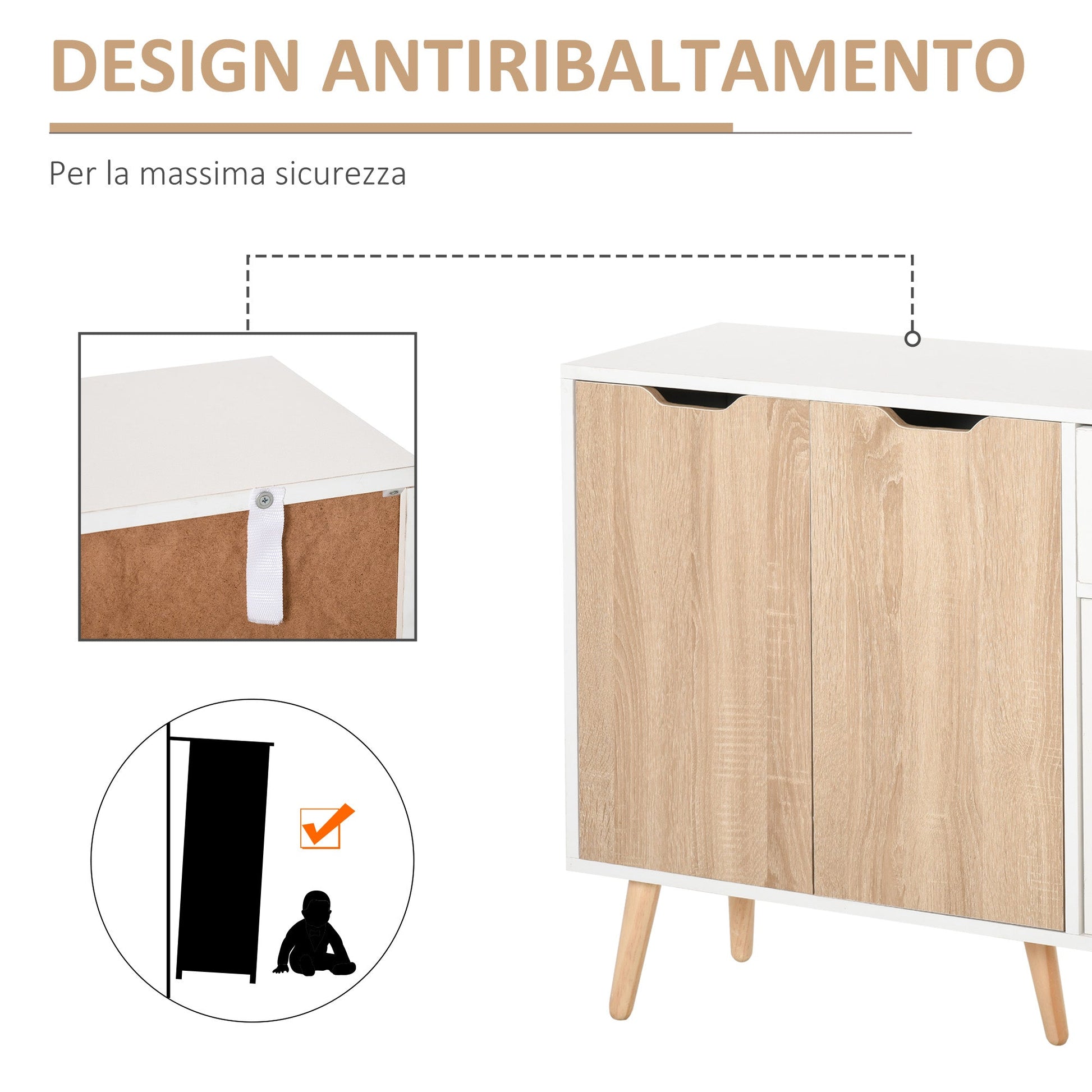 Multiuse Wooden Mobile with Nordic style drawer and lockers, 90x30x72cm - Borgè