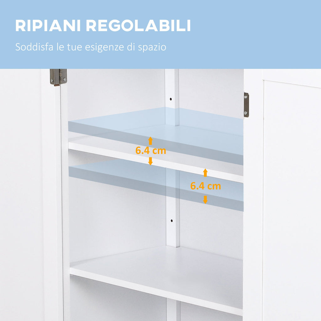 Kleankin Bathroom Cabinet two doors white 60 x 30 x 80cm - Borgè