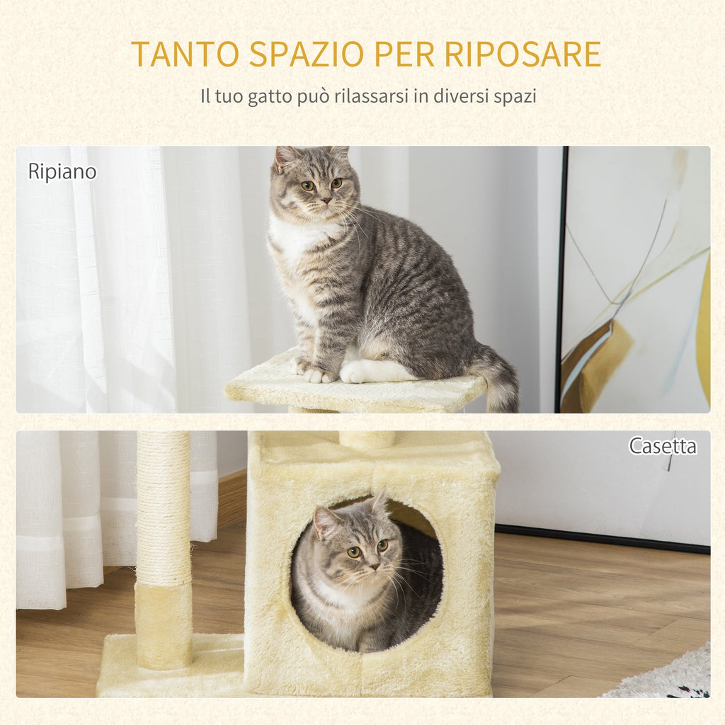 Beige Cat Tree for cats with Scratch Pole  50 x 30 x 80CM - Borge' Group Limited