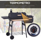 Charcoal Barbecue with Lid and Smoker, Garden BBQ with Shelves and Wheels 124x53x104 cm, Black - Borge' Group Limited