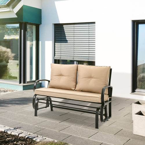 2-Person Garden Swing Bench with Seat and Back Cushions, 122x70x87cm, Khaki - Borge' Group Limited