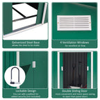 Garden Shed with Base and Double Sliding Doors, Steel Garden Shed, 277x195x192 cm, Dark Green - Borge' Group Limited