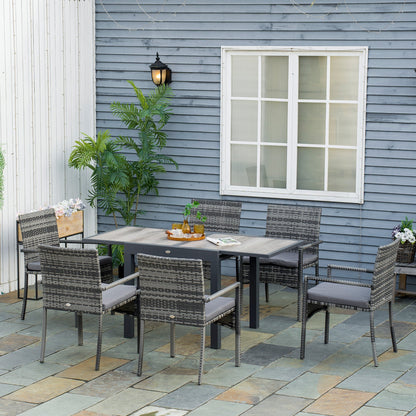 Outsunny garden set with extendable table and 6 chairs with cushions in Rattan PE, Grey and brown