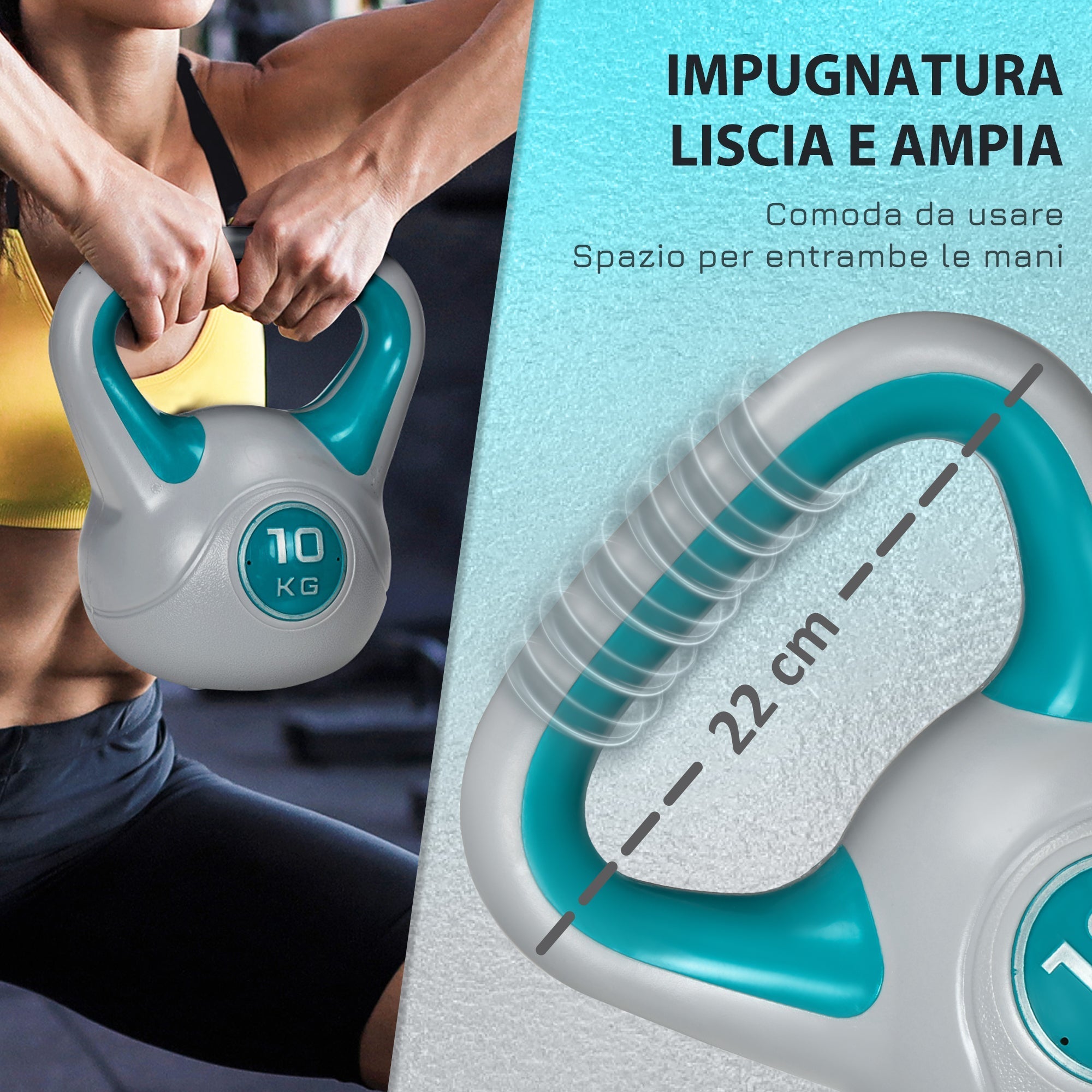 Kettlebell 10kg in PU and Sand with Flat Base and Handle for Deadlifts, Squats and Lifts, 22x16x26 cm, Dark Green - Borge' Group Limited