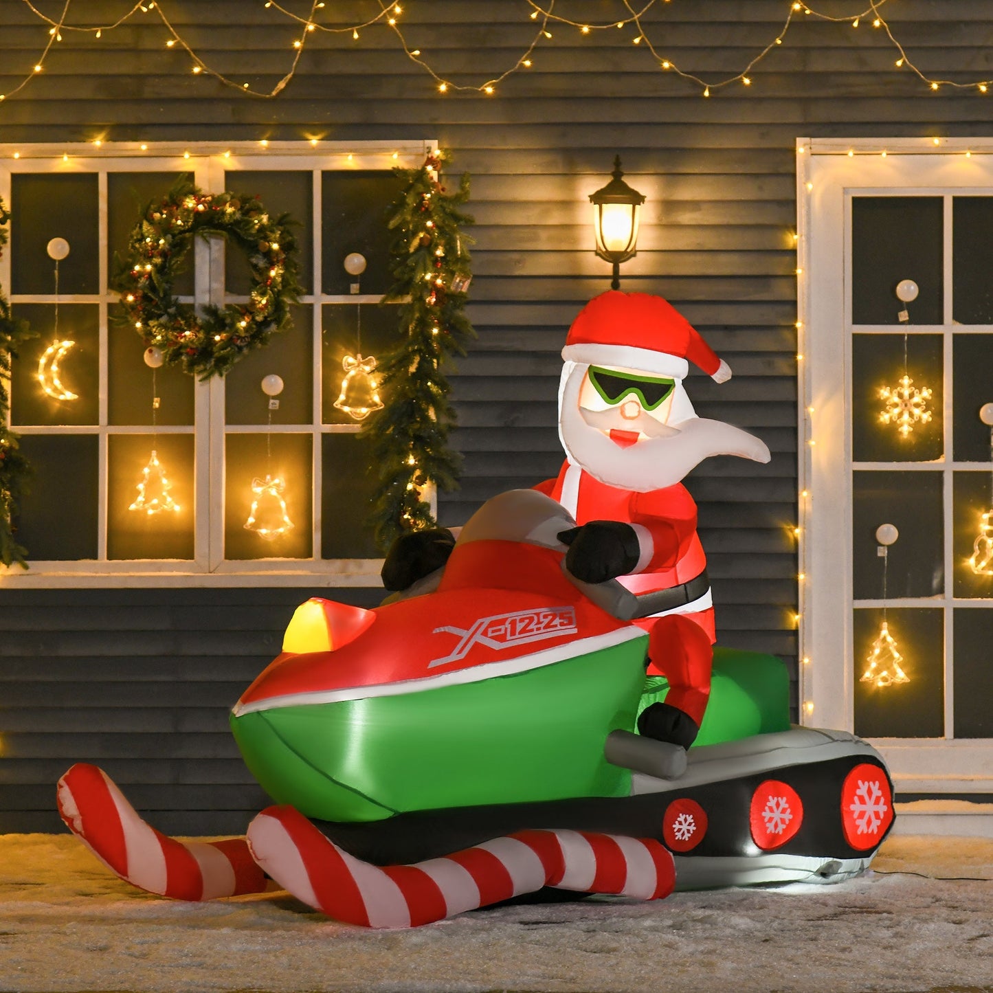 Inflatable Super Santa Claus on Snow-Bike with LED light - Borgè