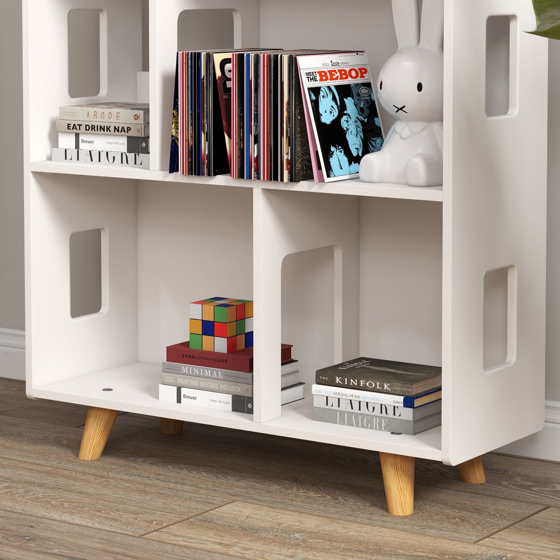 Zonekiz Library for children 3-6 years at 3 levels for books and games, in mdf and pine wood, 65x25x108.5 cm, white - Borgè