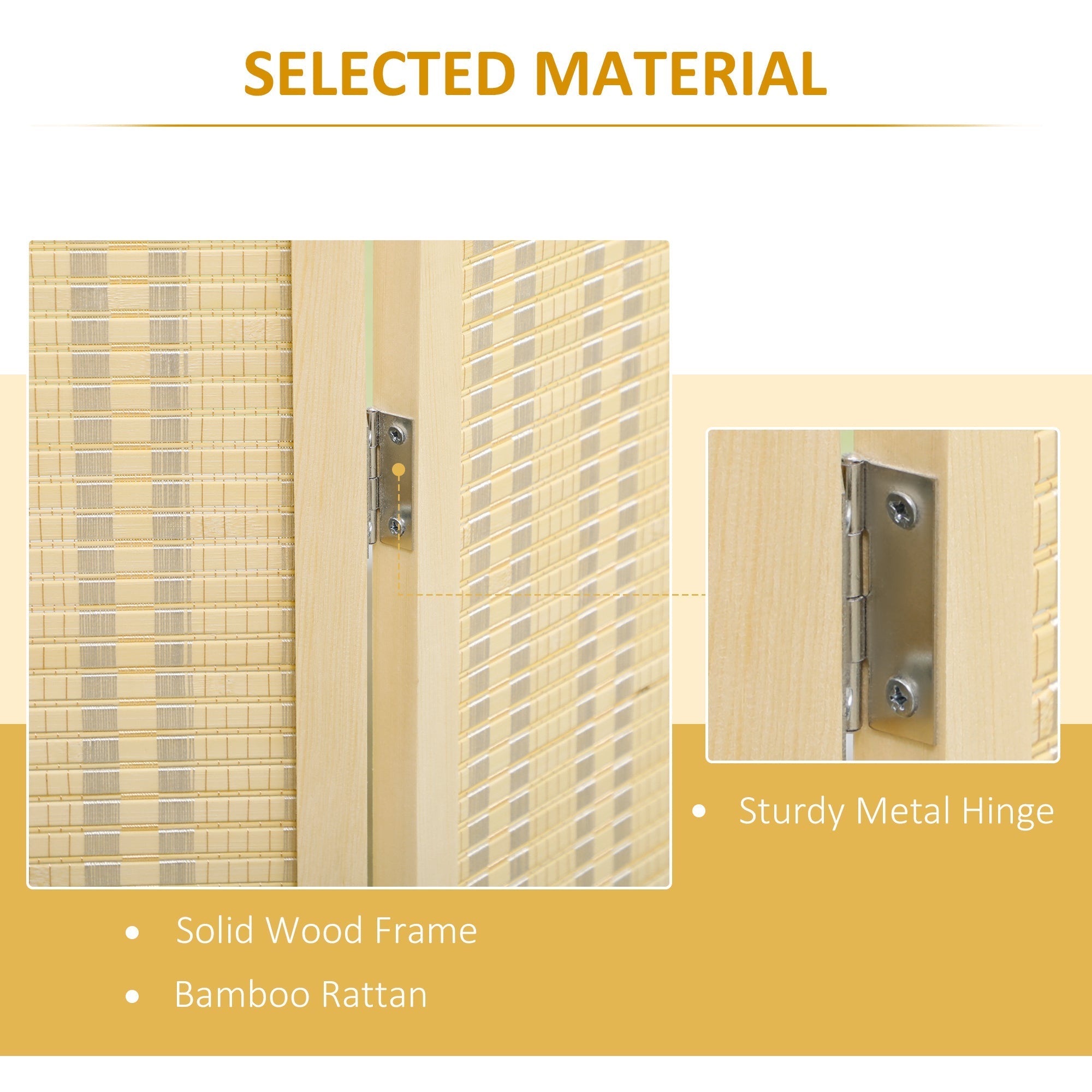 Indoor 4-Panel Folding Indoor Screen Height 180cm, Wood and Bamboo Boho Style, Natural Colour - Borgè