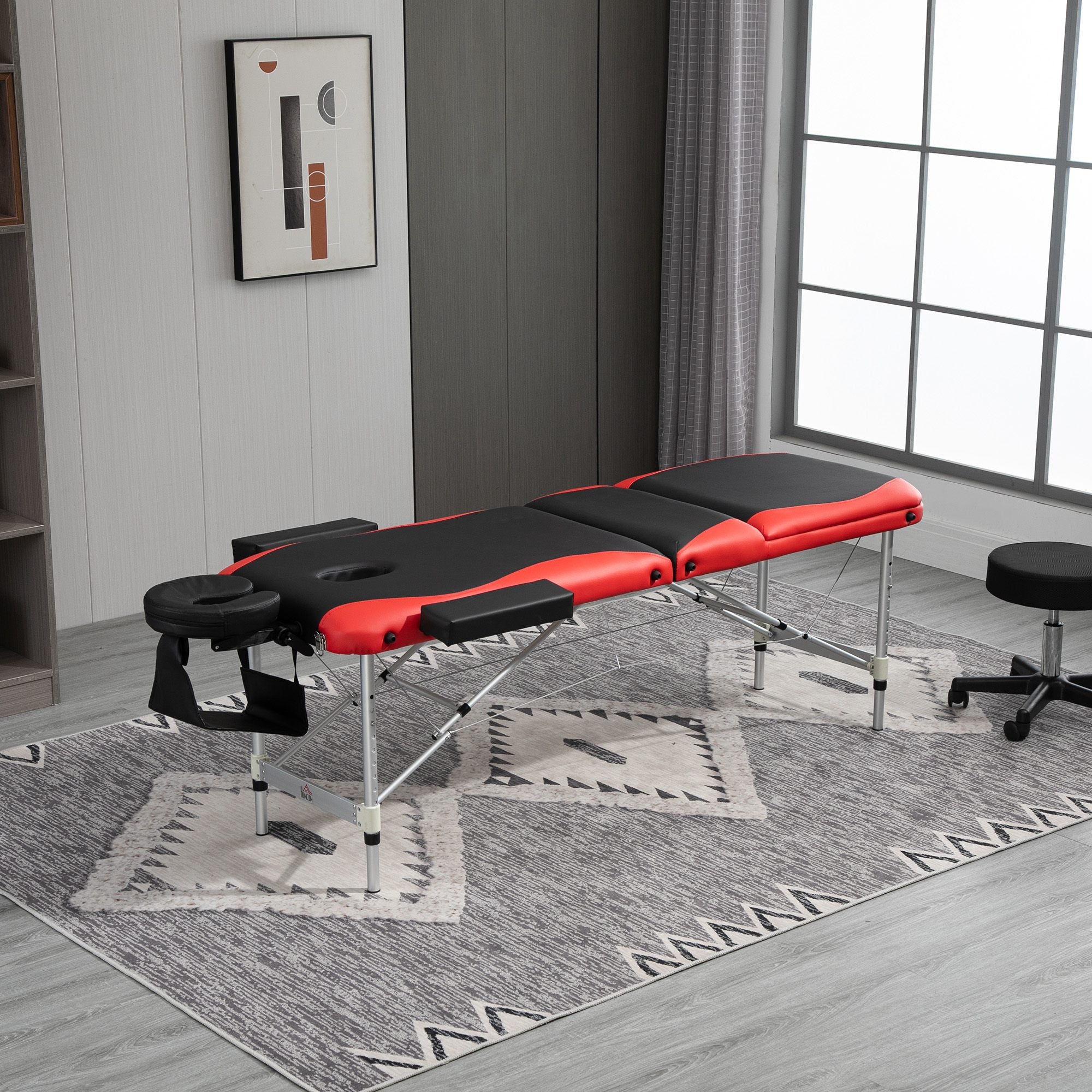 Foldable Massage and Beauty Table with Adjustable Height, Professional Massage Bed in Aluminum and Plastic, 215x60x61-84 cm, Black and Red - Borge' Group Limited