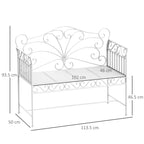 2-Seater Outdoor Bench, Romantic Style Iron Garden Bench 113.5 x 50 x 96cm White - Borge' Group Limited