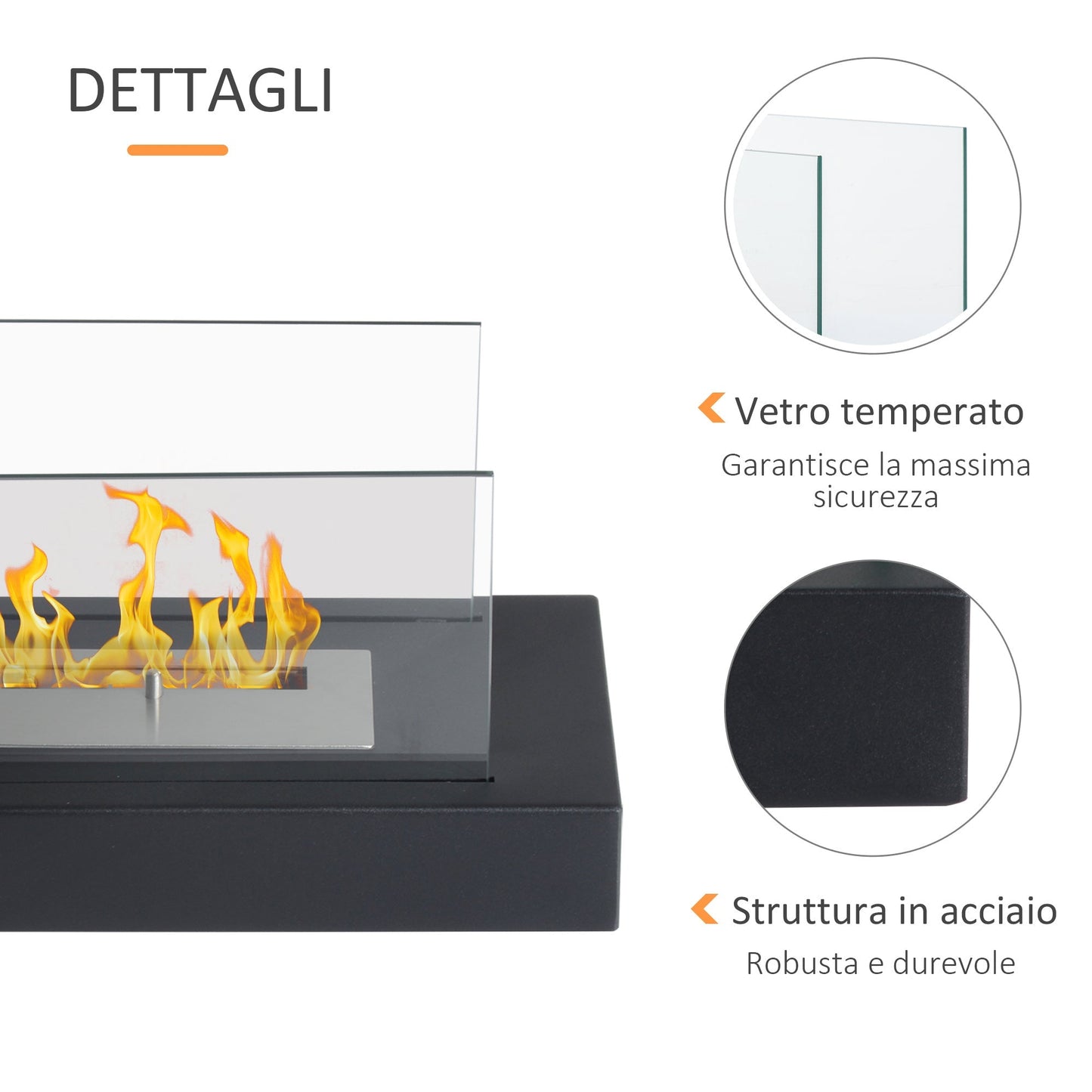 Homcom Bioethanol fireplace in steel tank 0.5L, 35x18x21cm