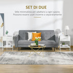 Modern bedside table set 2 pieces with drawer and open shelf, in mdf and steel, 45x40x60cm, white - Borgè