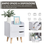 bedside table with modern white design with drawers and wooden feet - Borgè