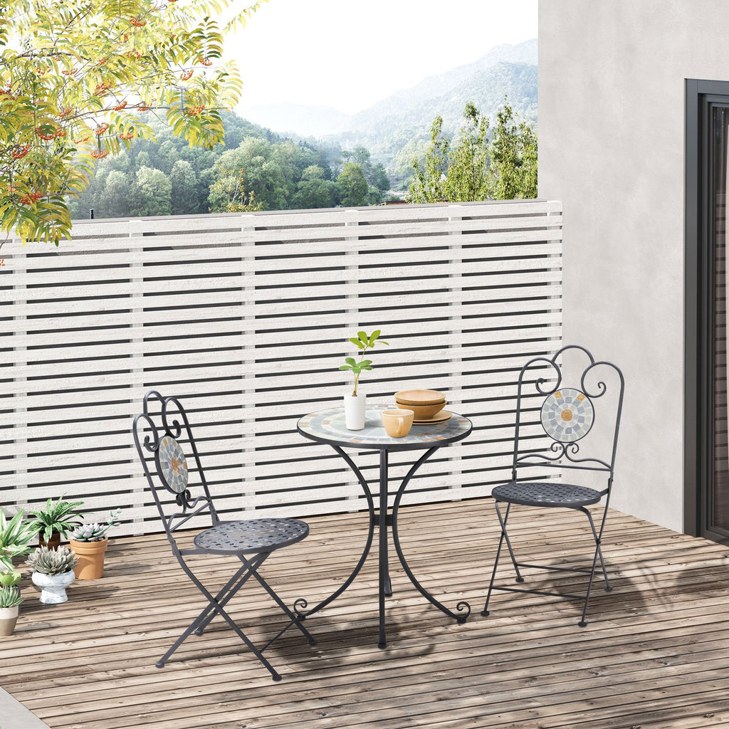 Mosaic | 3 Piece Garden Set, 2 Folding Chairs and 1 Table, Mosaic Design, Grey - Borge' Group Limited