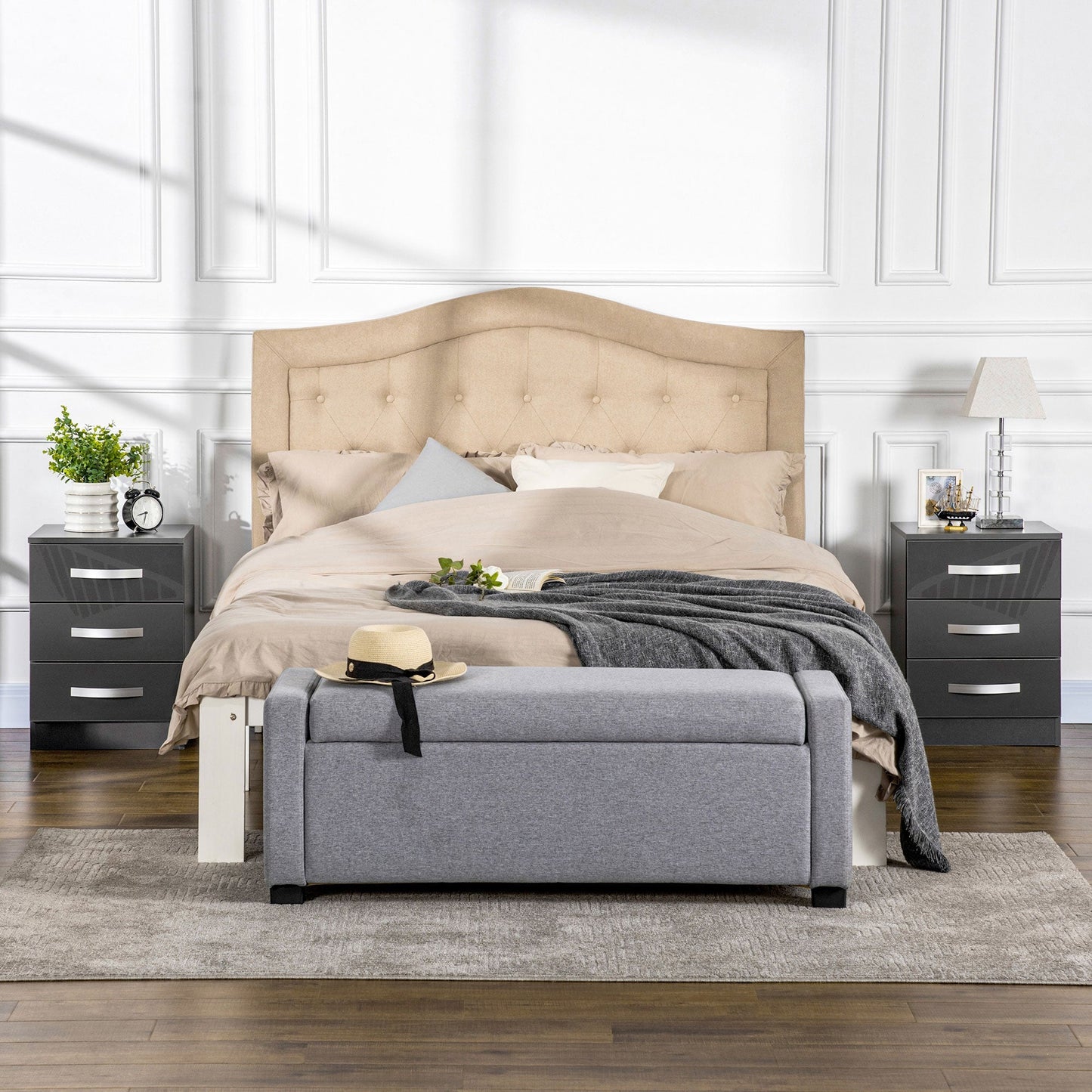 Set 2 modern bedside tables with 3 drawers for bedroom and living room in chipboard, 40x36x56 cm, Grey - Borgè