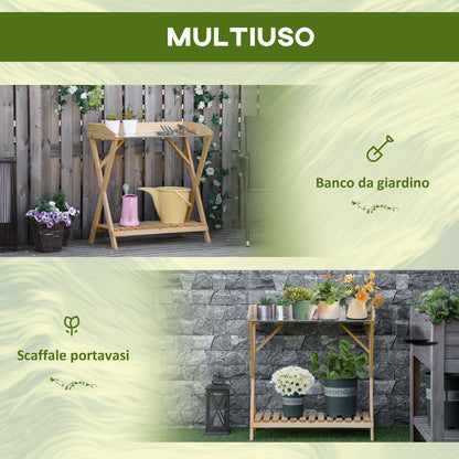 Outsunny gardening table with anti -rust metal top and storage shelf, 80x40x84cm - Borgè