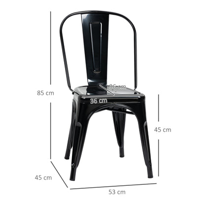 Homcom sets of 4 stainless steel industrial style kitchen chairs, 53x45x85cm, black - Borgè