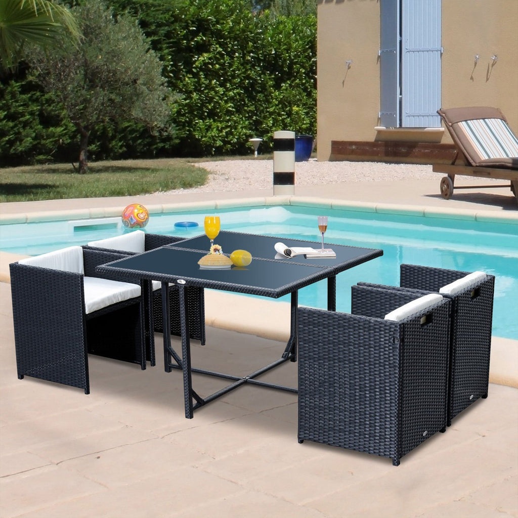 5-Piece Garden Furniture Set, Rectangle Dining Table and 4 Chairs with Matching Cushions, Black, 109x109x72 cm - Borge' Group Limited