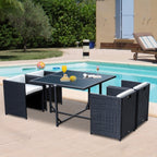 5-Piece Garden Furniture Set, Rectangle Dining Table and 4 Chairs with Matching Cushions, Black, 109x109x72 cm - Borge' Group Limited
