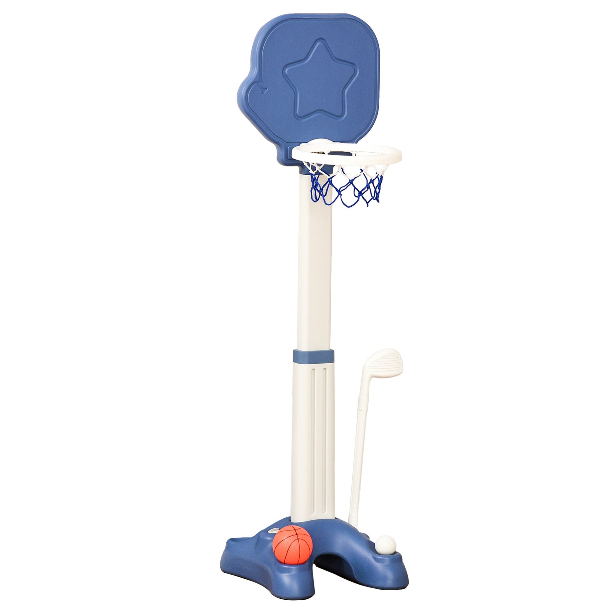 Game 2 in 1 basket for children with adjustable height and golf set age 2-5 years - white/blue - Borgè