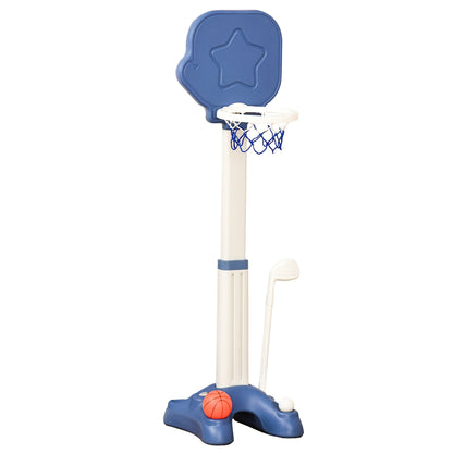 Game 2 in 1 basket for children with adjustable height and golf set age 2-5 years - white/blue - Borgè