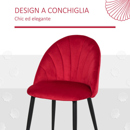 set 2 chairs for dining room padded with Nordic design in metal and red velvet - Borgè