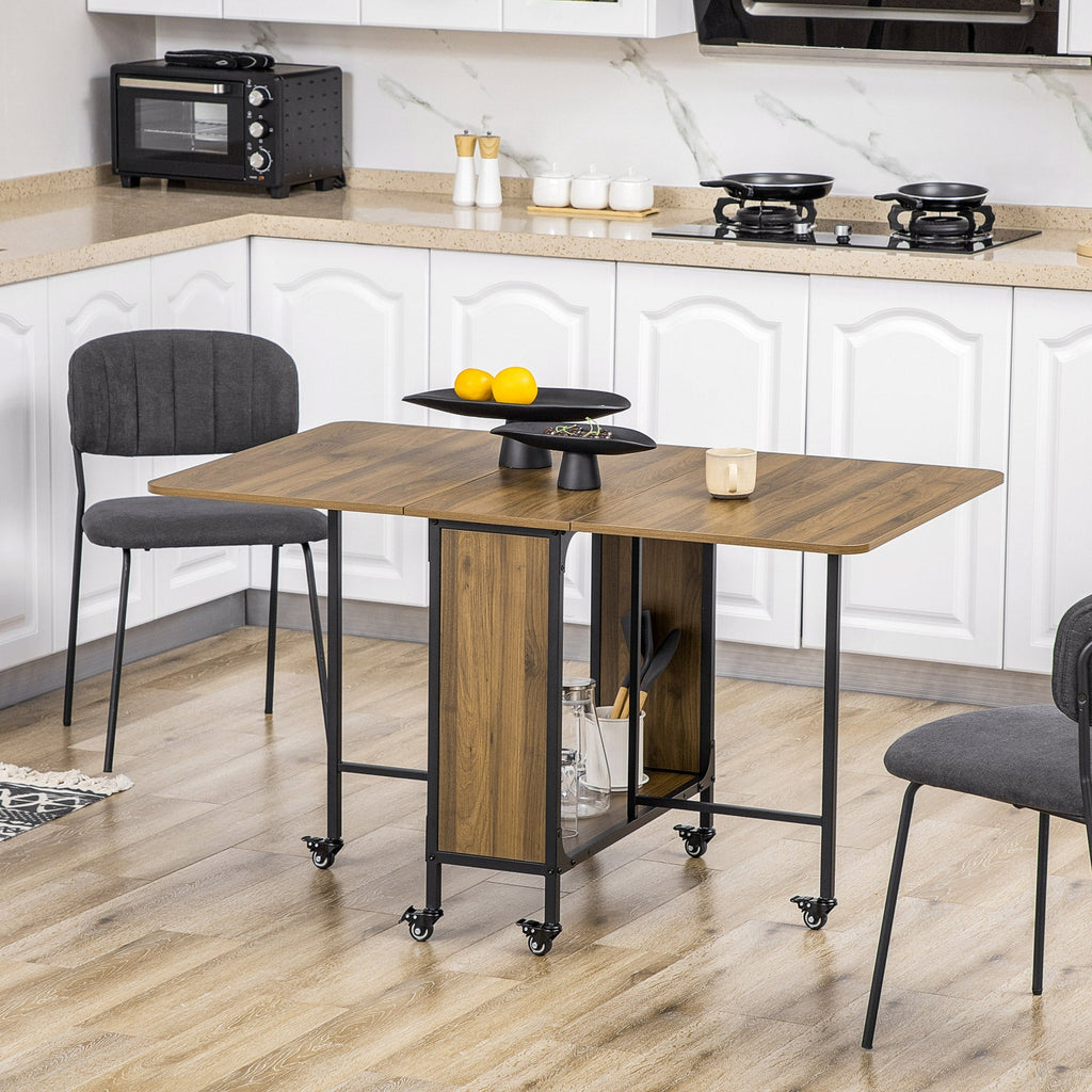 Homcom Folding table with 6 wheels and industrial style shelf in wood and metal, light brown - Borgè